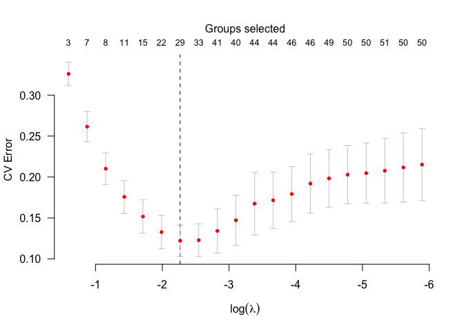 Existing GenAtHum documentation plot of CV error against lambda